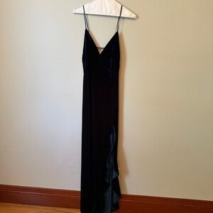 Lulus dark teal high slit velvet dress.